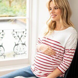 Seraphine Maternity & Nursing Red & White Striped Cotton Top Size Small nwt